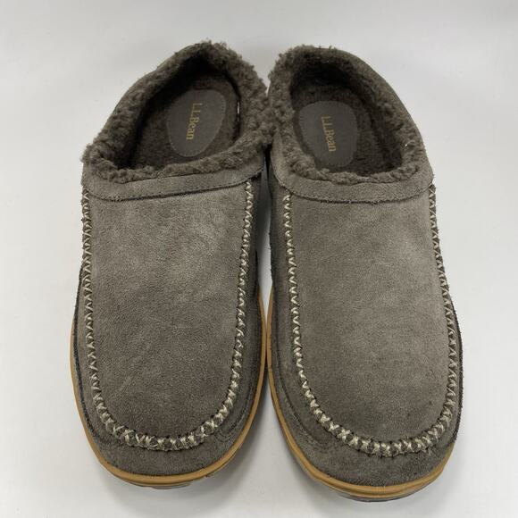 L.L. Bean Mountain Slipper Scuffs Mens Size 11 Gray Brown Suede Fleece Lining main image 4